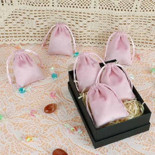 Tapleap 12Pcs Small Jewelry Bags, 2¾x 3½” Pink Velvet Drawstring Pouch - color: Pink, size: 2¾ x 3½in