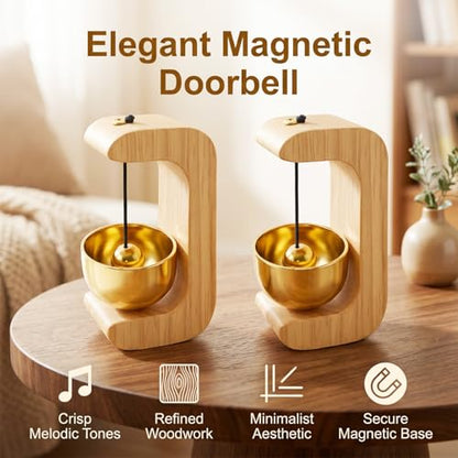 2 Pcs Magnetic Door Chime Set, Wooden Wind Chime Bells with Wireless Adhesive Mount, Entry Alert for Door Opening, Gentle Sound Reminder for Home, Office, Shop, Store, Apartment & Pet Areas