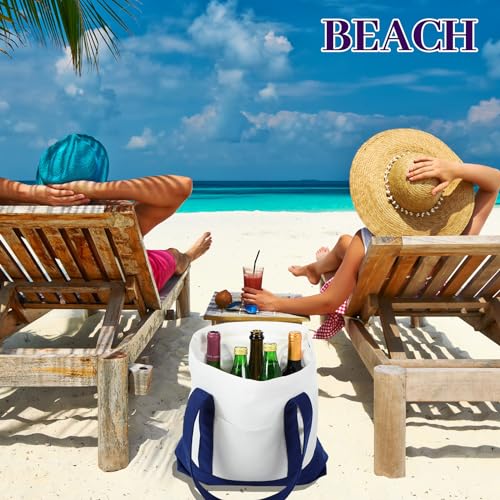 Reginary Large Canvas Tote Bag Bulk - color: Navy Blue and White