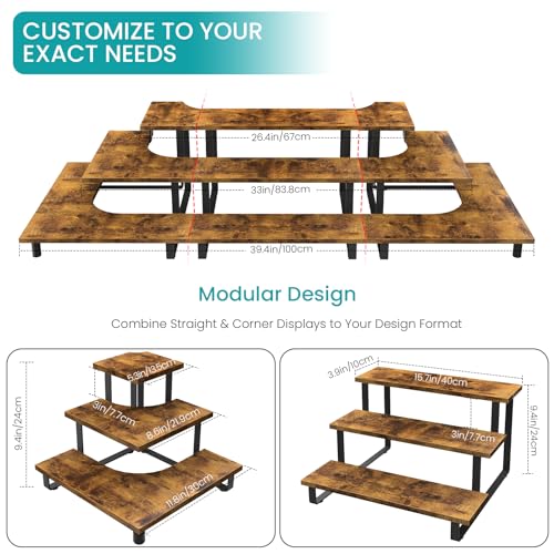 ELITEROO 3 Tier Wooden Retail Display Shelves, Portable Display Rack for Retail Counter Top Craft Shows Tradeshows, 3 Step Corner Tiered Table Display Tower Stand for Cupcake Jewelry Display
