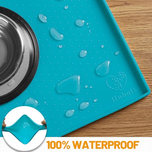 Hubulk Dog Feeding Mat,100% Waterproof BPA Free Silicone Pet Food and Water Bowl Placemat,Dishwasher, High Raised Edge to Prevent Spills,Nonslip Tray to Stop Messes on Floor (19"x12"x0.5", Teal) - color: Green(Teal), size: 19"l X 12"w