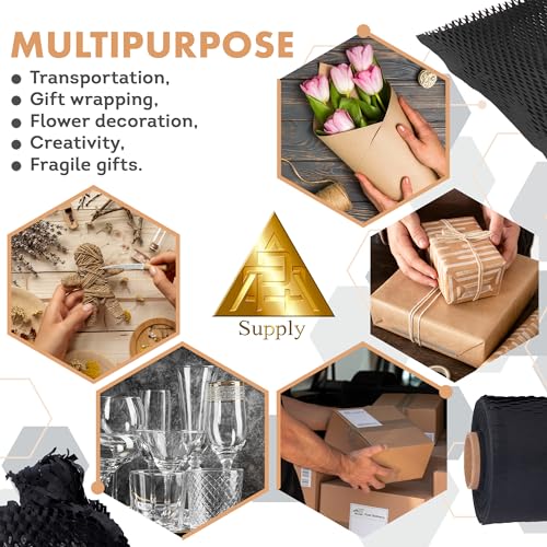 APQ Supply Honeycomb Packing Paper Black, 15 Inch x 100 Feet, Premium Packaging for E-Commerce Fulfillment, Small Business Shipping, Warehouses, and Boutiques - style: Black / Pack of 1