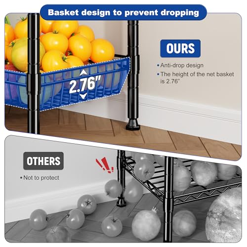 DurayLoly 7-Tier 300LBS Basket Wire Shelving Unit, Locking Wheels, Black - size: 72" H x 24" W x 14" D