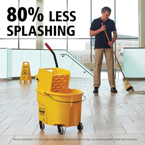 Rubbermaid Commercial Products WaveBrake 35 Qt. Side-Press Mop Bucket and Wringer Combo on Wheels Yellow for Professional/Industrial/Business Heavy-Duty Floor Cleaning/Mopping - size: 35 Qt.