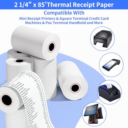 2 1/4'' x 85' Thermal Paper Rolls, BPA Free Thermal Receipt, POS Cash Register Paper Receipt Rolls, Fits All Credit Card Terminal, 350 Rolls - size: 2 1/4" x 85' | 350Rolls