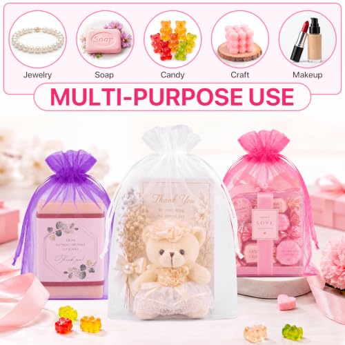 ANZNKU 100PCS Organza Bags 6x9 Pink Small Gift Mesh Drawstring Goodie Bags - color: Hot Pink
