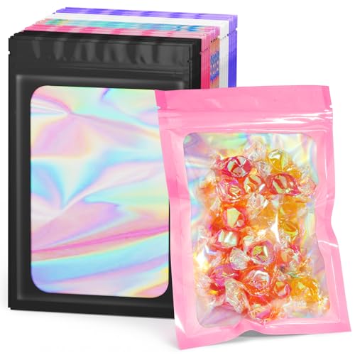 ANZNKU 100PCS Holographic Mylar Bags, Resealable Smell Proof 3x4.7 - color: 5 Colors, size: 3 x 4.7 Inch