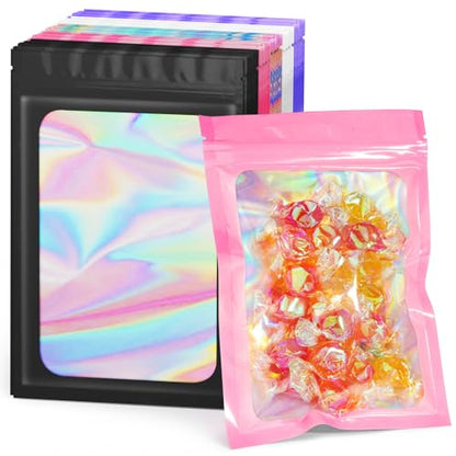 ANZNKU 100PCS Holographic Mylar Bags, Resealable Smell Proof 3x4.7 - color: 5 Colors, size: 3 x 4.7 Inch