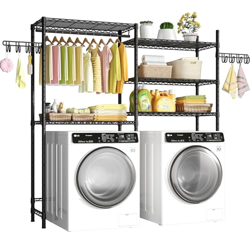 Ulif U5 Over the Washer and Dryer Storage Shelf, Laundry Room Space Saver - color: Black, size: Medium: 58.2”W x 13.4”D x 77.5”H