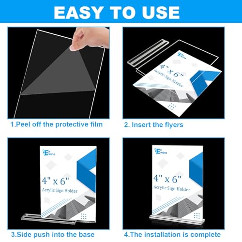 EHWINE 4 Pack Acrylic Sign Holders 4x6 Double-Sided Tabletop Display Stands for Menus Flyers & Signs, Clear Acrylic Picture Frame for Office Business Store & Events - size: 4 Pack 4x6 Inch