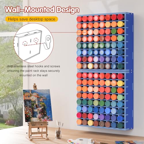 Krafetto 2 Pack 64-Grid Paint Organizer for 2 Oz Bottles, Wall Mount, Blue - color: 2pc blue paint rack