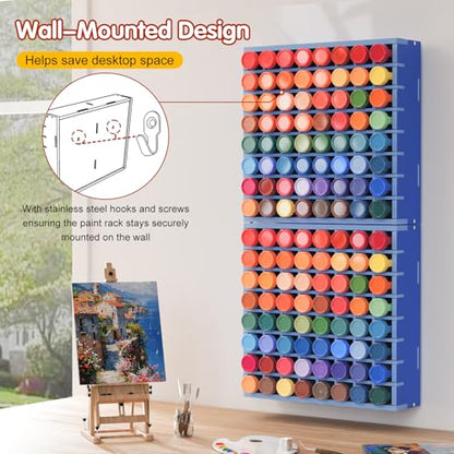 Krafetto 2 Pack 64-Grid Paint Organizer for 2 Oz Bottles, Wall Mount, Blue - color: 2pc blue paint rack