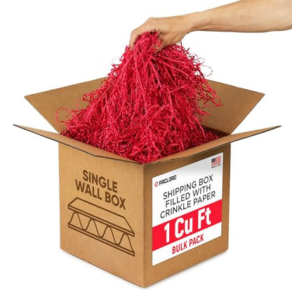 1 Cu Ft Ready To Ship Carton with Red Crinkle Paper Filler 12x12x12" - color: Red, size: Single Wall Box