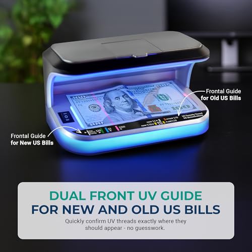 K440 Counterfeit Bill Detector, Professional Two UV Eco-Friendly LEDs, Magnetic Ink Sensor, Backlight for Watermark Detection, Built-in Magnifier for Money, Credit Cards and IDs