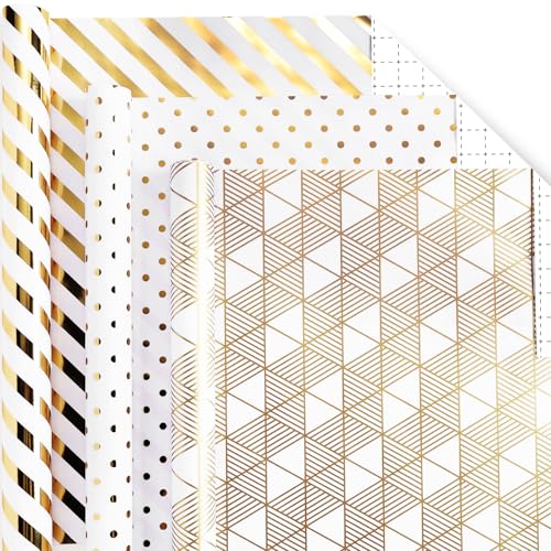 BIOBROWN Gold Foil Gift Wrapping Paper for Anniversary, Birthday, Christmas - color: Gold&Geometry