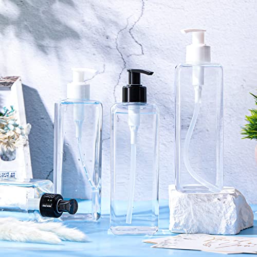 Zubebe 32 Pcs 16 oz Empty Plastic Pump Bottles Lotion Bottles with Pumps Clear Square Lotion Dispenser Refillable Shampoo Container for Massage Oil Liquid Soap Face Cream Moisturizer(White, Black) - color: White, Black