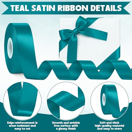 1In 30Yards Teal Satin Ribbon for Gift Wrapping Wedding Christmas Party - color: Teal, size: 1 inch