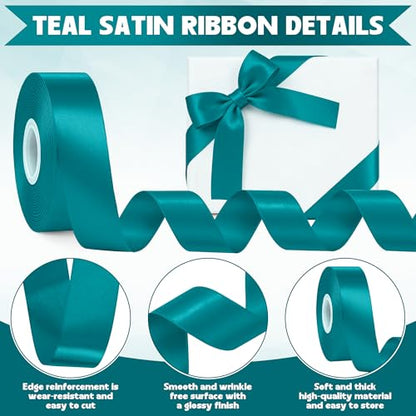 1In 30Yards Teal Satin Ribbon for Gift Wrapping Wedding Christmas Party - color: Teal, size: 1 inch