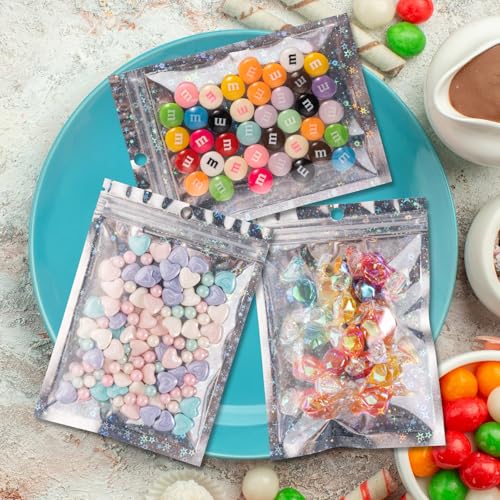 FUNFERY 100 Pack Star Pattern Clear Window Smell Proof 4x6 Holographic Bags - color: Holographic Star-100P, size: 4x6 inch