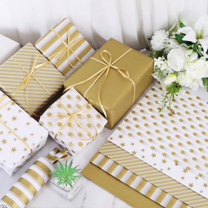 BEISHIDA 100 Sheets Gold White Tissue Paper Bulk for Gift Wrapping Gift Bag - color: whitegold