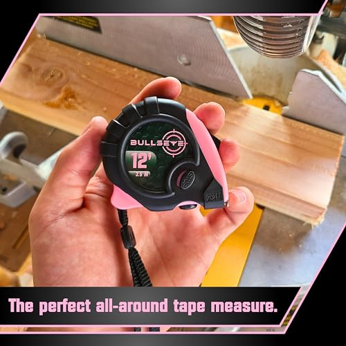 Bullseye Tape Measure 12 Foot 3-Pack | Pink | Small, Retractable Measuring Tapes with Pause Buttons | Easy-to-Read Standard and Metric Measurements for Adults and Kids | Inches and Centimeters - color: Pink