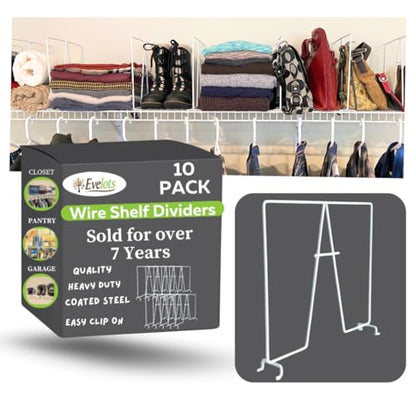 Evelots 10-Pack Wire Shelf Dividers, Clip-On Closet Organizers, Tall Steel - size: Set of 10, style: WIRE Shelf Dividers
