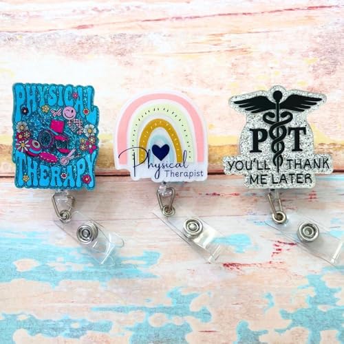 3PC Physical Therapist Badge Reels Physio Therapeutic Occupational Therapy Name Holder Retractable ID Clip Essentials for PT Student Assistant Rehab Aide Accessories Appreciation Gifts for Coworkers - style: Physical Therapist