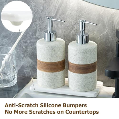 2 Pack Ceramic Soap Dispensers Set, Hand and Dish Soap Dispenser - color: White and White, size: 2xSoap Dispenser Set with Tray
