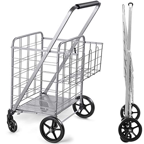 Wellmax Heavy Duty Grocery Cart, Metal Folding Shopping Cart, 160 lb Max - size: Jumbo
