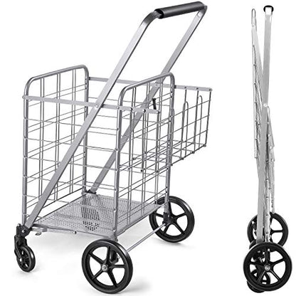 Wellmax Heavy Duty Grocery Cart, Metal Folding Shopping Cart, 160 lb Max - size: Jumbo