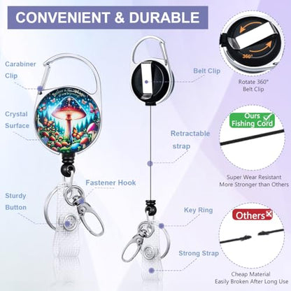 Magical Mushroom ID Badge Holder with Lanyard and Retractable Badge Reel - color: Magical Mushroom