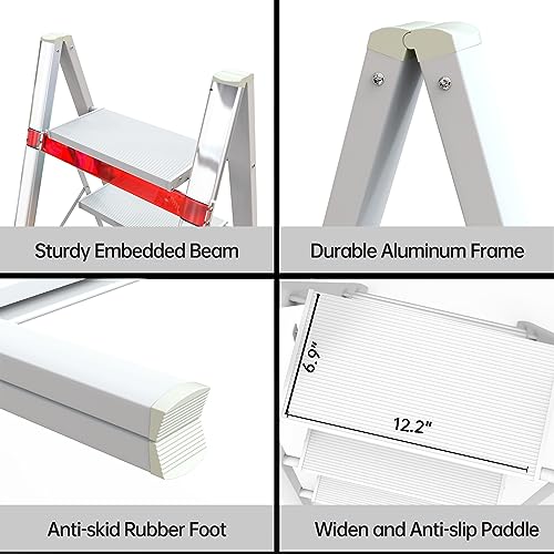 HISMOCAL 3 Step Ladder, Aluminum Folding Step Stool for Closet, White - color: White New, size: 3 Step