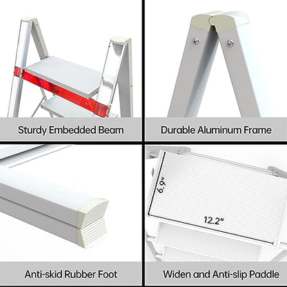 HISMOCAL 3 Step Ladder, Aluminum Folding Step Stool for Closet, White - color: White New, size: 3 Step