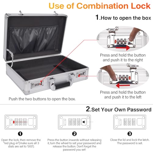 Locking Briefcase, Metal File Organizer with Dual Combination Locks