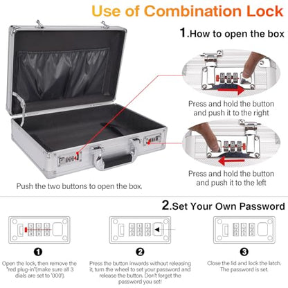 Locking Briefcase, Metal File Organizer with Dual Combination Locks