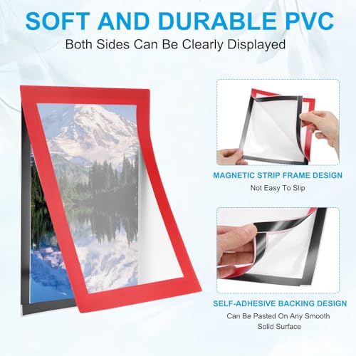 PATIKIL 4 x 6 Inch Magnetic Sign Holder, 12Pcs Self-Adhesive Soft Magnetic Border Wall Mount PVC Picture Frames Document Holder for Wall Window Home Office Store Poster, Red - color: Red
