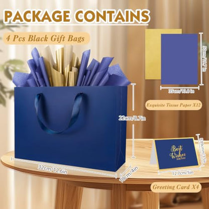 Epoesch 4 Pack Medium Blue Gift Bags with Handles and 12 Tissue Papers - color: Blue Gift Bags