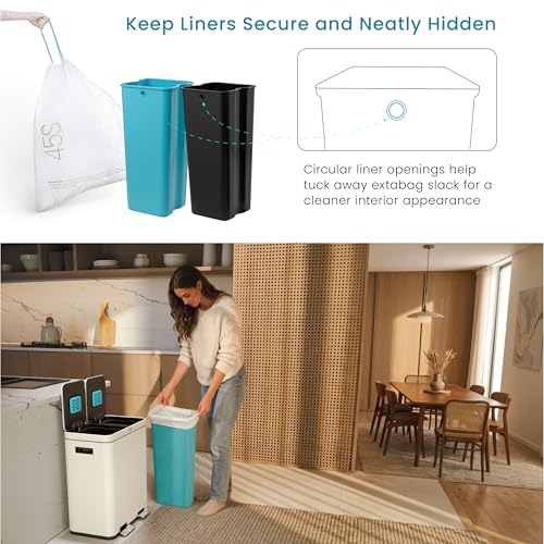Home Zone Living 16 Gallon Kitchen Trash Can with Dual Compartments - color: White, size: 16 Gallon