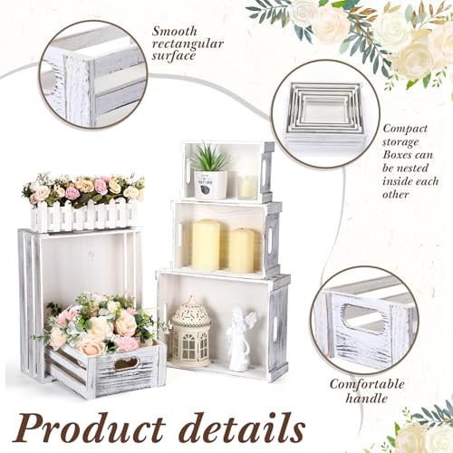 CroBlissful 5 Pack Wooden Crates for Display Rustic Nesting Crates, White - color: White