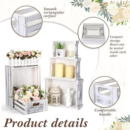 CroBlissful 5 Pack Wooden Crates for Display Rustic Nesting Crates, White - color: White