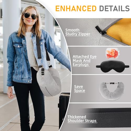 Travel Neck Pillow Stuffable with Clothes, Stuffable Travel Pillow - color: Light Grey