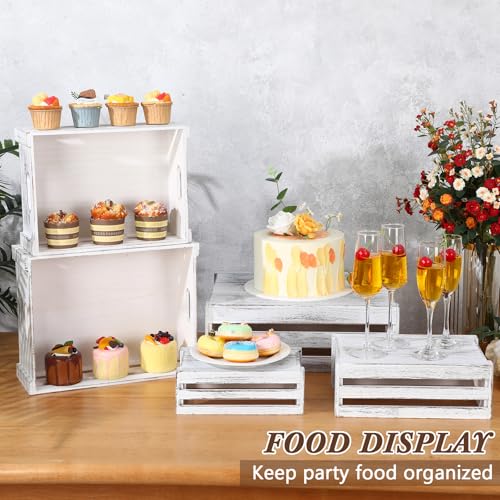 CroBlissful 5 Pack Wooden Crates for Display Rustic Nesting Crates, White - color: White
