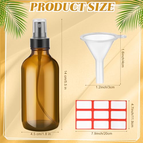 Fumete 2 Pack Glass Spray Bottles 4oz,Amber, Black Top - color: Amber, Black Top, style: Mist Bottle