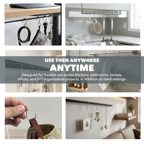 Clip Strip 100 Pack S Hooks for Hanging Displays in Retail, 1.8125" L, Open Ended Version, Use at Home Hanging Jewelry, Kitchenware, Keys, SH-50
