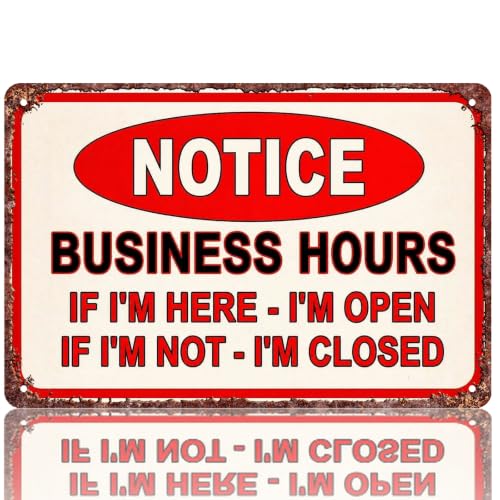 Vintage Notice Business Hours Aluminum Metal Sign 8X12in
