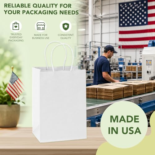 MESHA 200Pcs White Gift Bags 5.25x3.75x8 Small Paper Bags with Handles Bulk - color: White 5.25x3.75x8 Inch, size: 1 count (Pack of 200)
