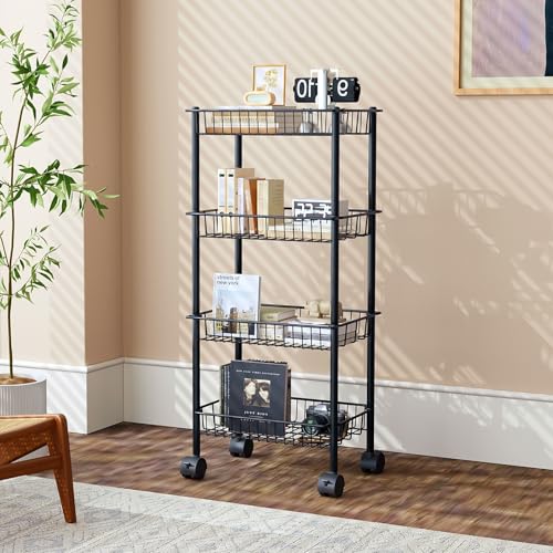 AWTATOS 4-Tier Rolling Cart, Storage Cart with Removable Baskets