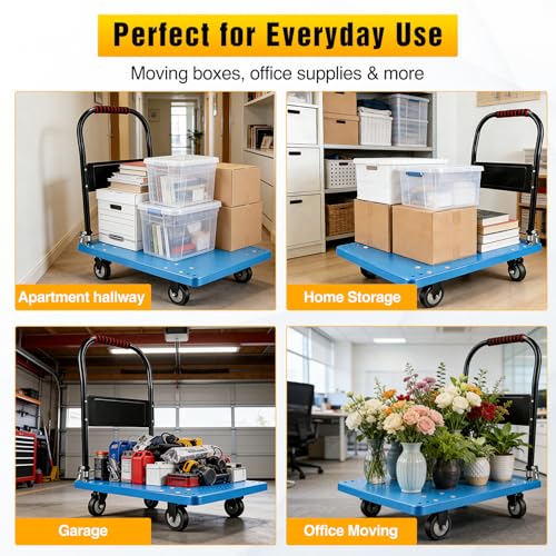 Platform Cart 330 lbs Heavy Duty Push Cart Dolly with 4-Inch TPR Wheels 27.6 x 19.7 Inch PP Deck Flatbed Cart Platform Truck for Home Garage Warehouse Use Black - color: 330 Lbs|blue|28x20 Inch