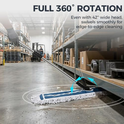 42" Commercial Dust Mop for Floor Cleaning, Heavy Duty Industrial Mop - color: B-blue(42"*12")