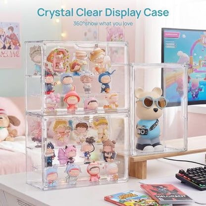 Vtopmart 1 Pack Acrylic Display Case, Stackable Figure Display Case with Magnetic Door & Adjustable Shelves, Clear Collectibles Showcase for Action Figures, Miniatures, Models